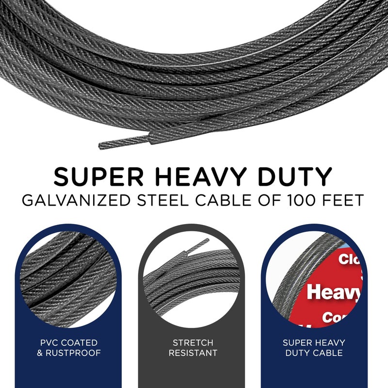 Strata 100 Feet Clothesline Outdoor Heavy Duty Galvanized Wire Steel Cable, Silver PVC Coating - Clothes Line Wires for Outside Laundry Drying - Image 2